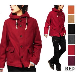 ウールメルトン生地ショートフード/レッドMサイズ 