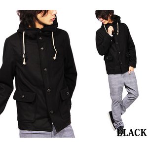 ウールメルトン生地ショートフード/レッドMサイズ 