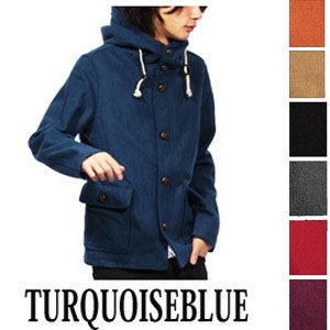 ウールメルトン生地ショートフード/ターコイズブルーMサイズ 