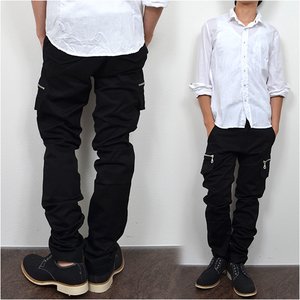 ZIP付きスキニーカーゴパンツ/ブラックLサイズ 
