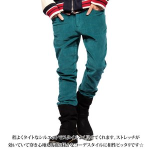  細身コットンコーデュロイスキニ-パンツ/ブラックLサイズ 