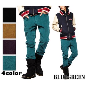  細身コットンコーデュロイスキニ-パンツ/ブルーグリーンLサイズ 