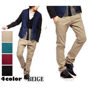  細身ワークコットンカラースキニーチノパン/ベージュLサイズ 
