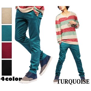  細身ワークコットンカラースキニーチノパン/ターコイズMサイズ 