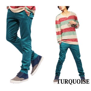  細身ワークコットンカラースキニーチノパン/レッドXLサイズ 