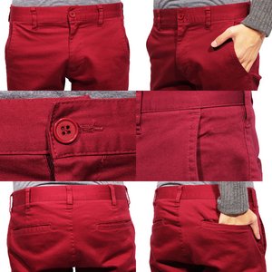  細身ワークコットンカラースキニーチノパン/レッドXLサイズ 