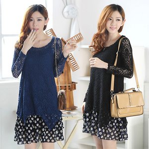 大きいサイズ☆2枚セット◇重ね着レースワンピ/ブラック5L 