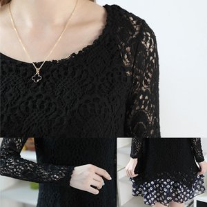 大きいサイズ☆2枚セット◇重ね着レースワンピ/ブラック5L 