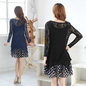 大きいサイズ☆2枚セット◇重ね着レースワンピ/ブラック5L 
