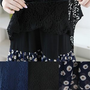 大きいサイズ☆2枚セット◇重ね着レースワンピ/ブラック5L 