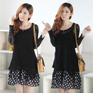 大きいサイズ☆2枚セット◇重ね着レースワンピ/ブラック5L 