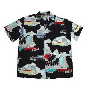 レトロキャデラック★メンズアロハシャツ/ブラックMサイズ