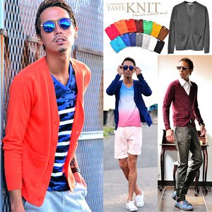 カシミアタッチアクリルニットカーディガン/オレンジLサイズ