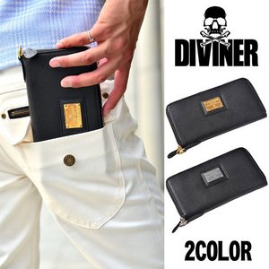 【DIVINER】プレートデザインロングウォレット/ブラック×シルバー