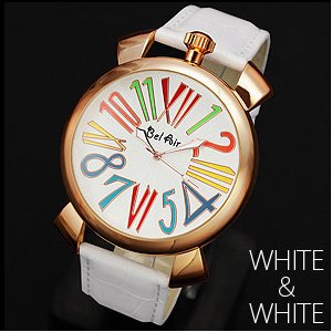 トップリューズ式ビッグフェイス腕時計/ホワイト×ホワイト