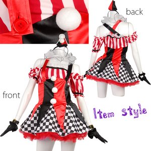 ミックス柄ピエロ★ミニワンピースコスチューム【道化師/サーカス/ハロウィン】