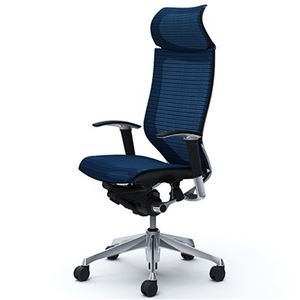 バロン （Baron） チェア 【エクストラハイバック】 固定ヘッドレスト ポリッシュフレーム 可動肘 座メッシュ ミディアムブル- CP87AR FEH4