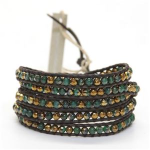 CHAN LUU(チャンルー) 5ラップブレスレット ダークブラウンレザーコードにグリーン&ゴールドアゲートをミックス BG-1289 GRN GLD AGATE/N DK BRW