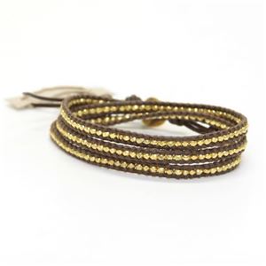 CHAN LUU（チャンルー） 3ラップブレスレット ブラウンレザーコードにゴールドナゲットをミックス BG-1773 BRW
