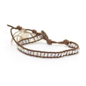 CHAN LUU(チャンルー) バースストーン・コレクション ≪APRIL-4月≫ 1ラップブレスレット ナチュラルブラウンレザーコードにクリアクォーツ、オーロラ・スワロフスキークリスタルをミックス BS-3131 Clear/N BRW