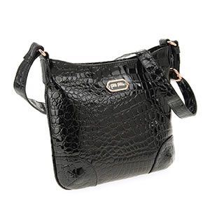 FOLLI FOLLIE（フォリフォリ） クロコ型押し ショルダーバッグ ナナメ掛け PVCレザー ブラック SB2P058WK BLK