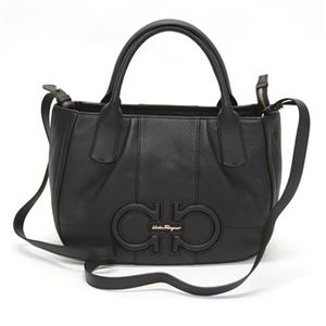 Ferragamo（サルバトーレフェラガモ） IZZIE ダブルガンチーニ カーフ 2WAY ショルダー・ハンドバッグ ブラック 21 D685 NERO 528885
