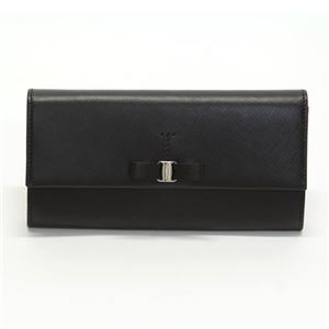 Ferragamo(サルバトーレフェラガモ) リボンモチーフ 型押しカーフ 二つ折り長財布 ブラック 22 A994 NERO 434103