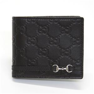 Gucci（グッチ） グッチシマ ミニホースビットディテール 二つ折り財布 小銭入れ無し ブラック 245772 AA61N 1000