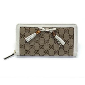 Gucci（グッチ） BELLA ベラ オリジナルGGキャンバス バンブーリボンタッセル付 ラウンドファスナー長財布 ベージュ／ミスティックホワイト 308000 FWCGG 9761