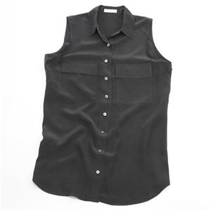 エキプモン 2013SS sleeveles ssignature Wポケット ノースリーブ シルクブラウス とろみシャツ ブラック Q23-E036 black