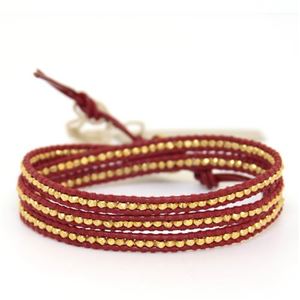 CHAN LUU（チャンルー） 3ラップブレスレット レッドレザーコードにゴールドナゲットをミックス BG-1773 GLD／RED