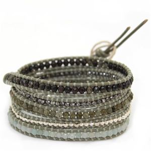 CHAN LUU（チャンルー） 5ラップブレスレット グレイッシュグリーンレザーコードにアマゾナイト、ラブラドライト、シルバーナゲットなどをミックス BS-2620 Amaz／Coconnut