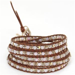 CHAN LUU（チャンルー） 5ラップブレスレット ナチュラルブラウンレザーコードにピーチファイアーアゲート、ゴールデンシャドウスワロフスキークリスタルをミックス BS-3008 Agate／N BRW