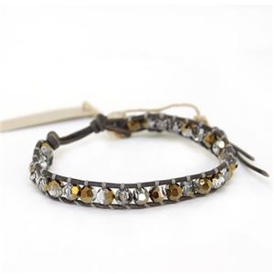 CHAN LUU（チャンルー） 1ラップブレスレット ナチュラルグレーレザーコードにゴールド、スモーキーグレーカラーのスワロフスキークリスタルをミックス BS-3126 Crystal／N GRY