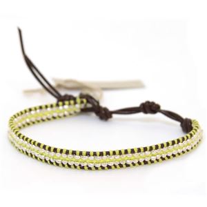 CHAN LUU（チャンルー） 1ラップブレスレット ブラウンレザーコードにネオンイエロースレッド、シルバーナゲットをミックス BS-3284 NEON YEL／BRW
