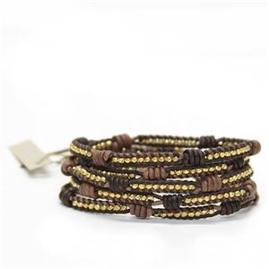 CHAN LUU（チャンルー） 5ラップブレスレット 結び目付き ブラウンレザー＆ダークブラウンレザーにゴールドナゲットをミックス BG-3297 N BRW／N DK BRW