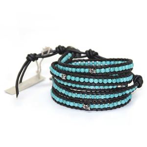 CHAN LUU（チャンルー） ロックテイストな辛口デザインが人気のスカルシリーズ メンズ 5ラップブレスレット ブラックレザーコードににターコイズ、シルバースカルをミックス BSM-1212 TQ／BLK