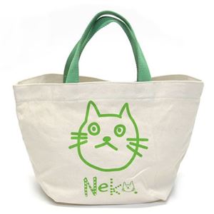 アネロ CAT・DOT 猫シリーズ 手書き風ネコプリントがキュートなコットン・ミニトート サブバッグ ランチバッグ グリーン ZR-45131-GR