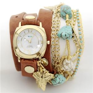 ラメール コレクション LA発アクセサリーウオッチ 3ラップブレスレット＆4連チェーン＆2連クリスタル＆ターコイズチェーン＆チャーム LMMULTI2005