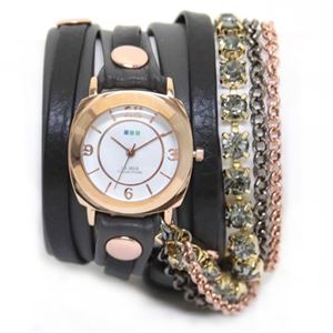 ラメール コレクション LA発アクセサリーウオッチ 3レイヤー・スタッズ・ラップブレスレット&2連チェーン&クリスタルチェーン LMMULTI7001