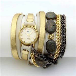 ラメール コレクション LA発アクセサリーウオッチ 3レイヤー・ラップブレスレット&2連チェーン&ストーン LMMULTI7009