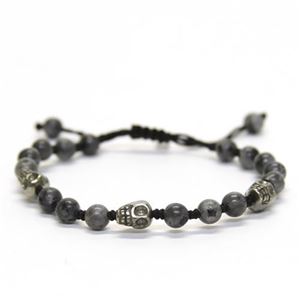 CHAN LUU（チャンルー） メンズ 1ラップブレスレット BSMZ-1403 BLK Labradorite MIX ブラック・コードにスカル・モチーフ＆ラブラドライトを編みこんだシングルブレス