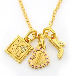 Coach（コーチ） パヴェ ハート・スクエア・ハイヒールモチーフ ネックレス 95852 GD／PK／N