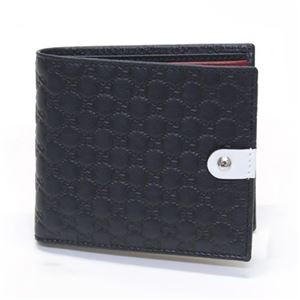 Gucci（グッチ） マイクログッチシマ トリコロール 二つ折り財布 小銭入れ無し ネイビー／ホワイト／レッド 281951 BMJ2N 4061