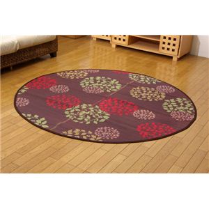 純国産 袋織い草カーペット 『ハナガラ』 ボルドー 約176cm丸