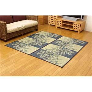 い草花ござカーペット 『DX萩』 ブルー 江戸間2畳（約174×174cm） （裏：不織布）