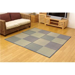 い草花ござカーペット 『DXパルコ裏張CP』 ブルー 江戸間6畳（約261×352cm） （裏：不織布）