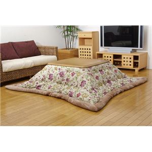 国内プリント こたつ薄掛け布団単品 『ナターシャ』 ベージュ 200×200cm（中綿増量タイプ）