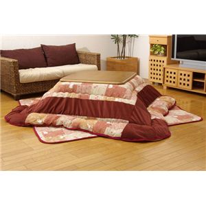 パッチワーク風 こたつ厚掛敷布団セット 『格子うさぎ』 ローズ 205×285cm