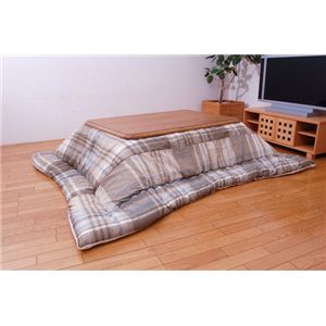 チェック柄 こたつ厚掛け布団単品 『クラリス』 ベージュ 185×185cm（裏地：ボア）